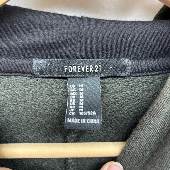 Forever 21 Olive Green Cropped Bow Tie Back Hoodie - Picture 2 of 5